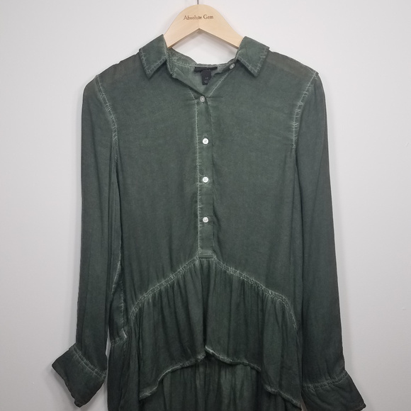 a.n.a. Olive Green Hi-lo Peplum Long Sleeve hi-lo style Blouse shirt top size XS - Picture 3 of 8